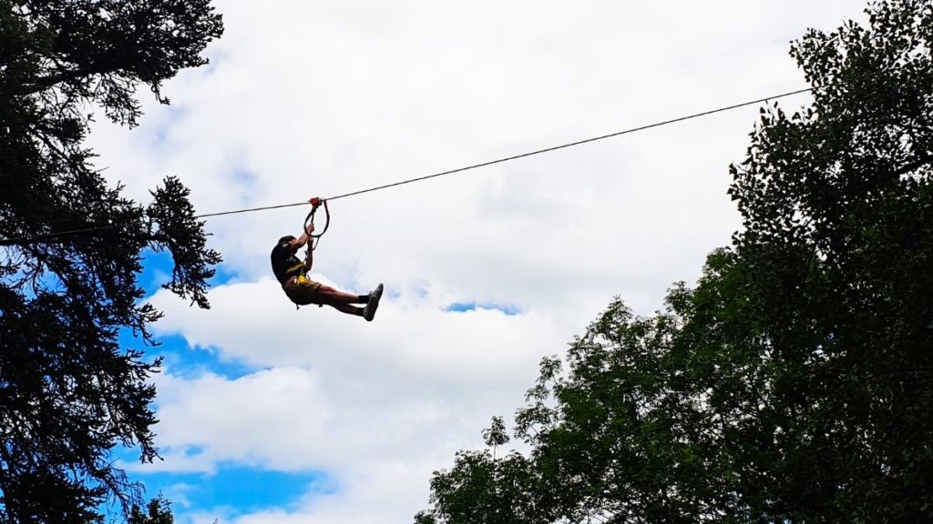 Circuito de tirolinas y puentes colgantes entre los árboles del jardín botánico de Alceda Aventura